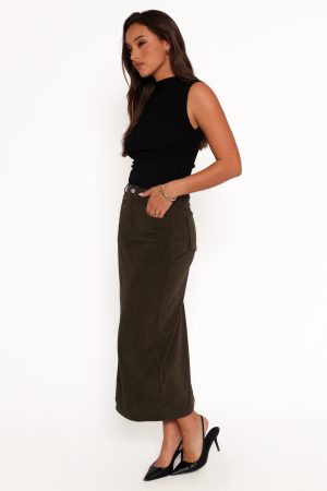 Myra Corduroy Midi Skirt – Olive