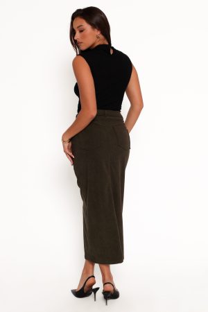 Myra Corduroy Midi Skirt – Olive