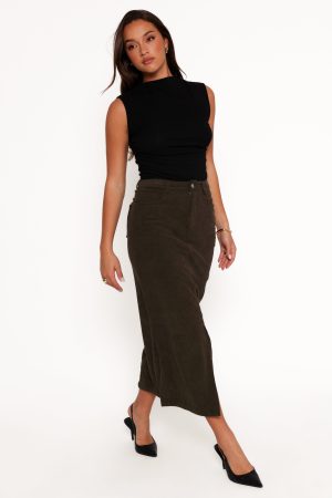 Myra Corduroy Midi Skirt – Olive