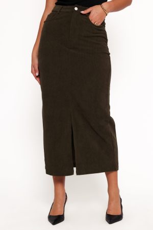 Myra Corduroy Midi Skirt – Olive