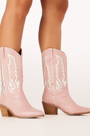 Norva Cowboy Boots – Pink/Ivory