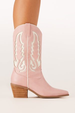 Norva Cowboy Boots – Pink/Ivory