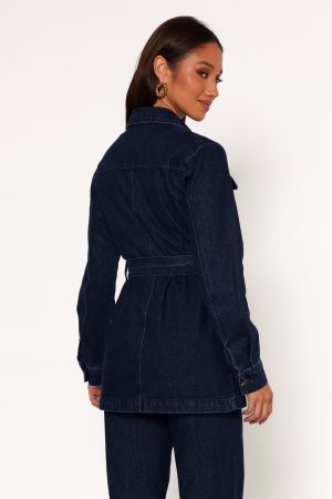 Nadine Tie Waist Button Front Jacket – Denim