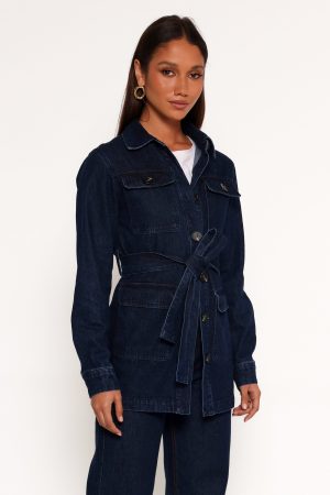 Nadine Tie Waist Button Front Jacket – Denim