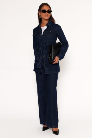 Nadine Tie Waist Button Front Jacket – Denim