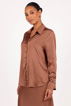 Narissa Satin Shirt – Banksia Brown