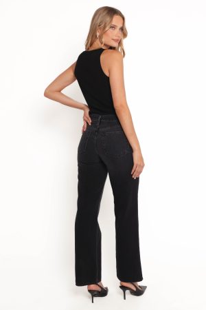 Nathan High Rise Relaxed Straight Jean – Washed Black