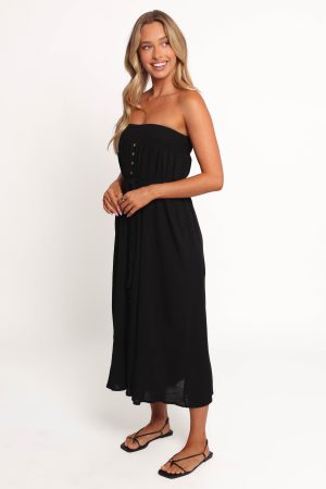 Nerea Midi Strapless Dress – Black