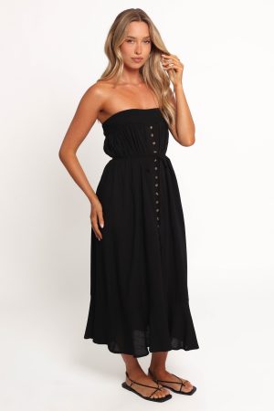 Nerea Midi Strapless Dress – Black