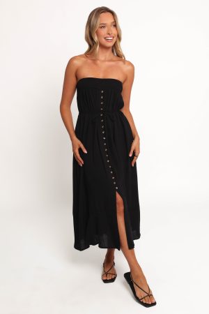 Nerea Midi Strapless Dress – Black