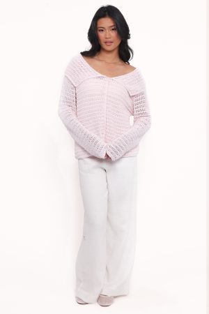 Lyra Large Collar Cardigan – Pale Pink