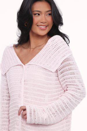 Lyra Large Collar Cardigan – Pale Pink