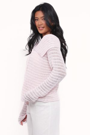 Lyra Large Collar Cardigan – Pale Pink
