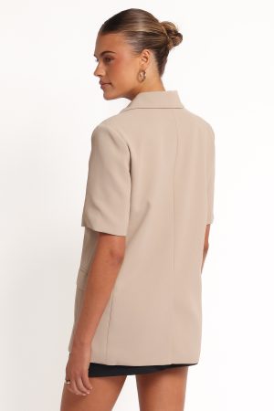Nora Short Sleeve Blazer – Beige