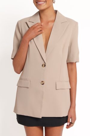 Nora Short Sleeve Blazer – Beige
