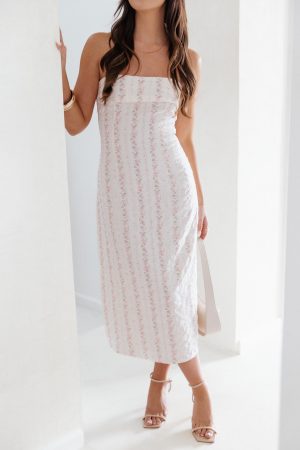 Norma Strapless Midi Dress – Pink Floral