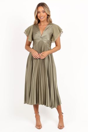 Nova Flutter Sleeve Midi Dress – Olive