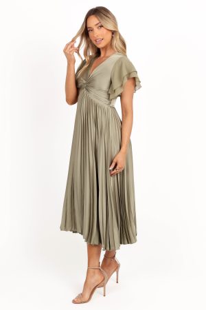 Nova Flutter Sleeve Midi Dress – Olive