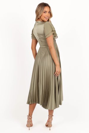Nova Flutter Sleeve Midi Dress – Olive