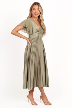 Nova Flutter Sleeve Midi Dress – Olive