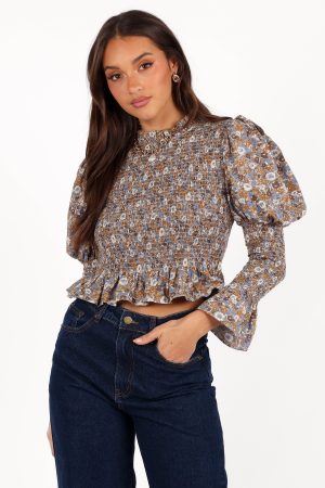 Novah Long Sleeve Top – Olive Floral