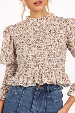 Novah Long Sleeve Top – White Floral