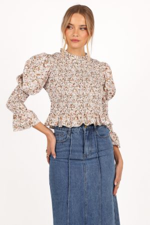 Novah Long Sleeve Top – White Floral