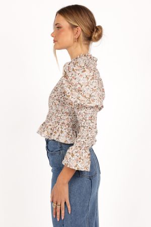 Novah Long Sleeve Top – White Floral