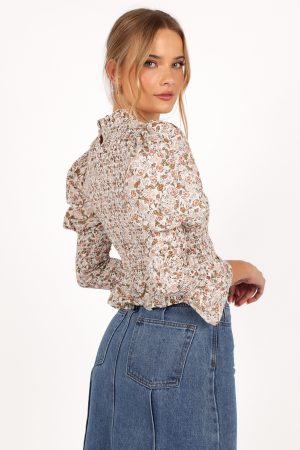 Novah Long Sleeve Top – White Floral