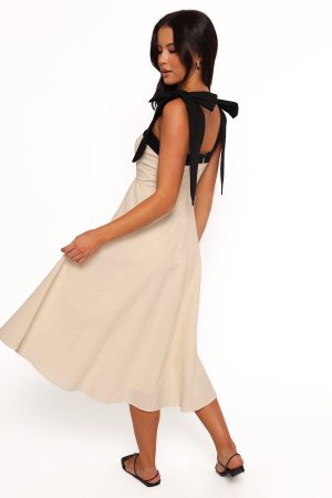 Olinda Midi Dress – Oatmeal Black