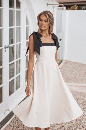 Olinda Midi Dress – Oatmeal Black