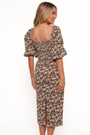 Oona Midi Dress – Black Ditsy Floral