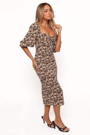 Oona Midi Dress – Black Ditsy Floral