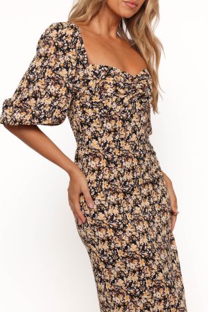 Oona Midi Dress – Black Ditsy Floral