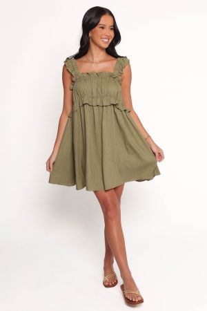 Orion Frill Strap Mini Dress – Olive