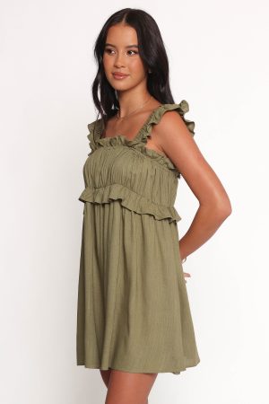 Orion Frill Strap Mini Dress – Olive