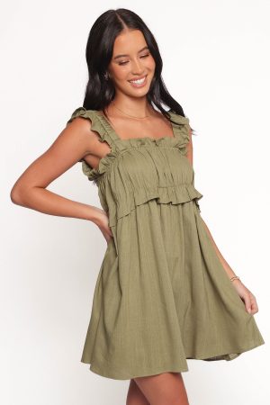 Orion Frill Strap Mini Dress – Olive