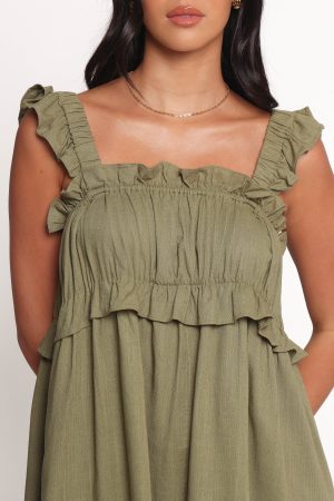 Orion Frill Strap Mini Dress – Olive