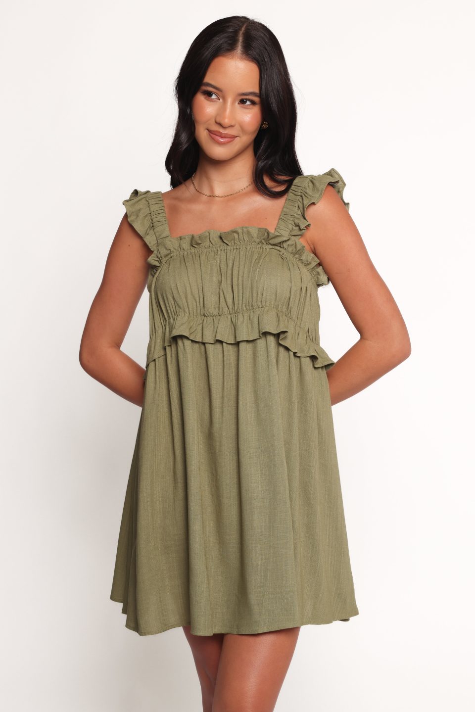 Orion Frill Strap Mini Dress - Olive