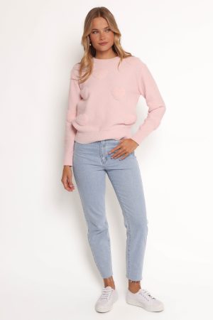 Orlenda Heart Knit Sweater – Pale Pink