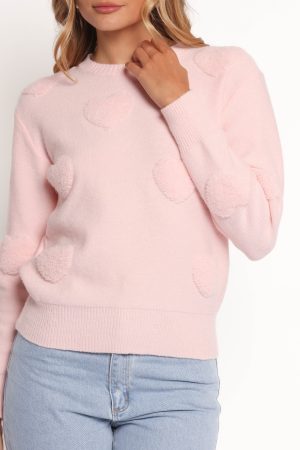Orlenda Heart Knit Sweater – Pale Pink