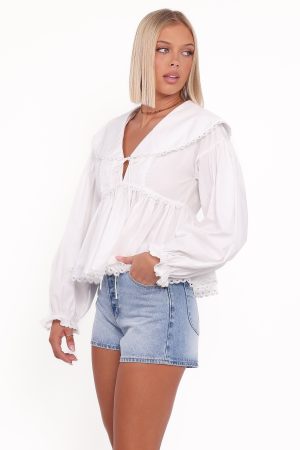 Orly Lace Trim Top – Off White