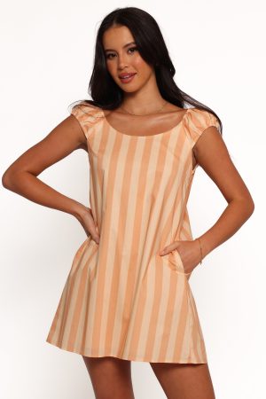 Pammy Mini Dress – Terracotta Stripe
