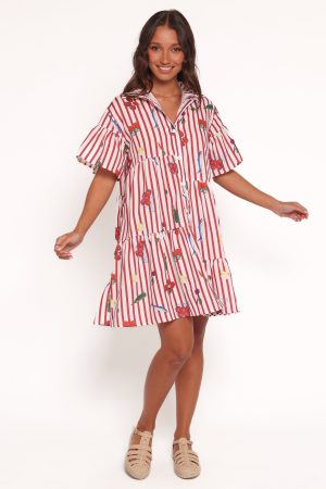 Peachy Mini Dress – Red Picnic Stripe