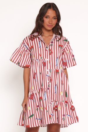 Peachy Mini Dress – Red Picnic Stripe
