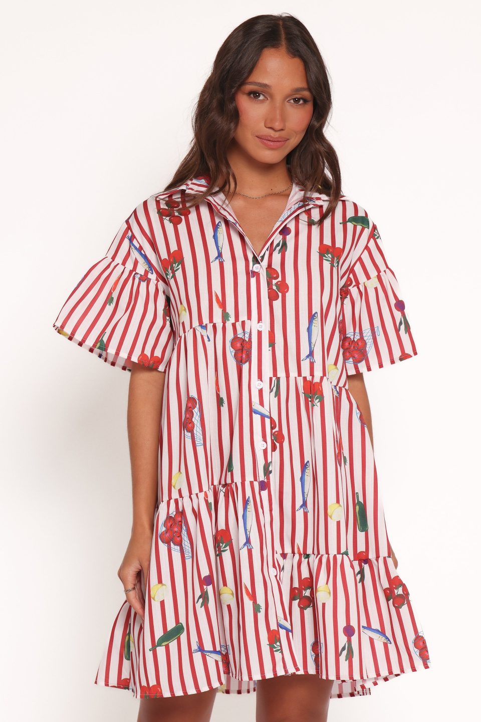 Peachy Mini Dress - Red Picnic Stripe