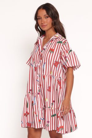 Peachy Mini Dress – Red Picnic Stripe