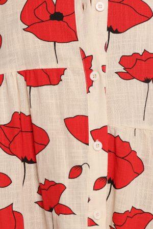 Peachy Mini Linen Dress – Red Poppy Print