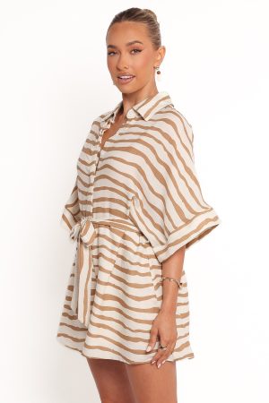Peppiatt Batwing Playsuit – Tan Stripe