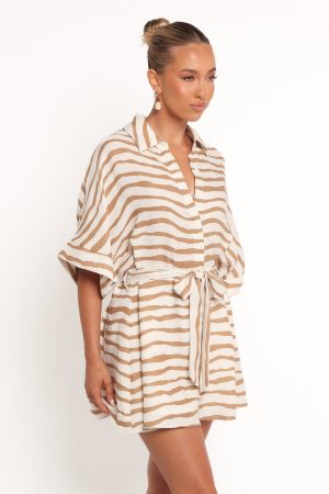 Peppiatt Batwing Playsuit – Tan Stripe